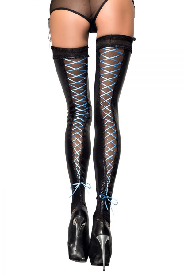 back wetlook stockings ST05 S/M with lacing by MeSeduce