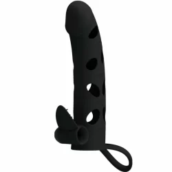 Pretty Love Silicone Extension Sleeve Black 15.2 cm with Vibration