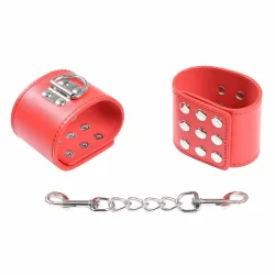 Alternative view of OHMAMA Red Adjustable Handcuffs with Snap Closure - PVC & Metal Chain
