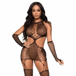 Leg Avenue Garter Dress with Gloves One Size - Elegant Net Pattern Set