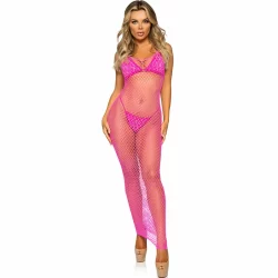 Alternative view of Leg Avenue Long Mesh Dress Fuchsia One Size - Open Back, Stretch Fit
