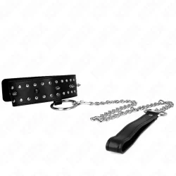 KINK Collar & Leash Set Model 1 Adjustable Silver Studs Black 36-43cm