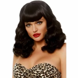 Leg Avenue Curly Retro Wig with Bangs UV-Active Black Adjustable