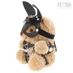 Fetish Submissive Mishka Plush Bear Model 5 with Bunny Mask and Chains