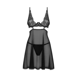 Alternative view of Obsessive Nutris Babydoll & Thong Black XS/S - Lace Elegance Set