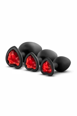 Blush Luxe Bling Plugs Training Kit Black with Red Gem Set S/M/L