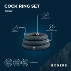Alternative view of Boners Silicone Ring Set Grey 3 Sizes Flexible Skin-Friendly Material