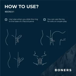 Alternative view of Boners Rechargeable Vibrating Silicone Partner Ring, 10 Modes, Blue