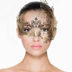 Alternative view of EasyToys Venetian Gold Metal Mask with Decorative Diamonds
