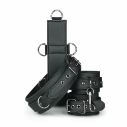 Ouch! Adjustable Faux Leather Neck & Wrist Bondage Set, Black
