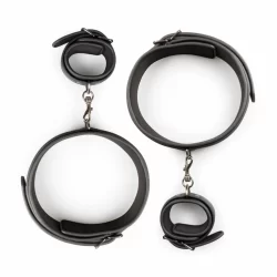 Alternative view of EasyToys Thigh & Wrist Cuff Set Adjustable Faux Leather Black
