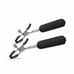 EasyToys Vibrating Adjustable Nipple Clamps with 10-Mode Bullets, Black