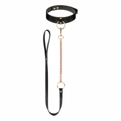 Alternative view of Rosy Gold Adjustable Faux Leather Collar with Detachable Leash Black