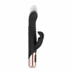 Rosy Gold Rabbit Vibrator Thrusting System Black 13cm USB Rechargeable