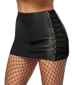 Alternative view of ZADO Lamb Leather Skirt - Slim Fit, Decorative Lacing, Black