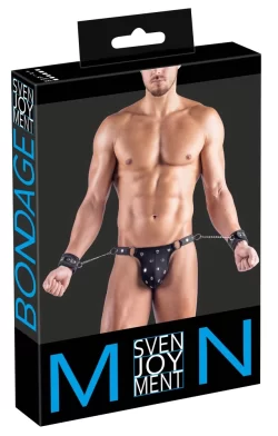 Svenjoyment Matte Look Men's Thong with Adjustable Handcuffs S