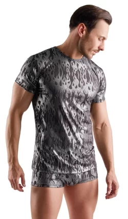 Alternative view of Svenjoyment Shirt S Black Metallic Silver Short Sleeve Stretch Fit