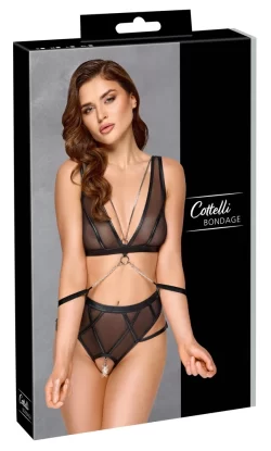 Cottelli BONDAGE Set L - Wireless Bra & Crotchless High-Waist Briefs - Asu ja Lelu