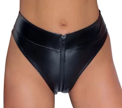 Noir Handmade Powerwetlook Thong S with Full-Length Dual Zip Black