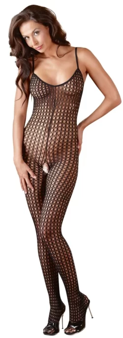 Cottelli Collection Black Fence Net Catsuit XL/XXL with Open Crotch - Asu ja Lelu