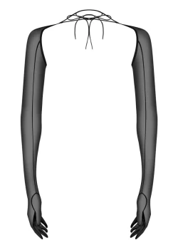 Obsessive Euphori Long Black Powernet Gloves S-L with Adjustable Ribbons