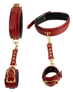Alternative view of Bad Kitty Red Adjustable Hand and Thigh Restraint System, Gold Details
