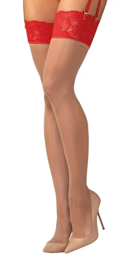 Obsessive Matildea Sheer Stockings with Red Lace Top