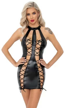 Noir Handmade Dress S Black Powerwetlook Adjustable Front Lacing