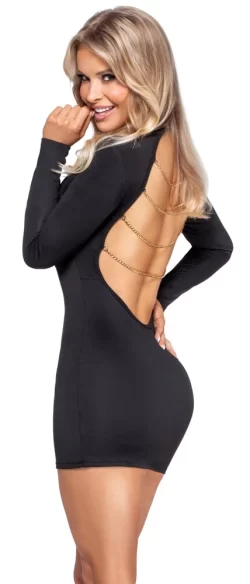 Cottelli PARTY Mini Dress with Gold Chains, Black