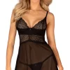 Obsessive Chemeris Babydoll Set XL/2XL Black Lace Adjustable Fit - Asu ja Lelu