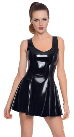 Black Level Vinyl Dress Sleeveless Flared Skirt Black XS