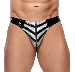 Alternative view of Black Level Vinyl Briefs for Men Silver Stripe Zip S Black Glossy