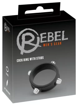Rebel Silicone Ring with Metal Studs - Adjustable Black Intimate Accessory