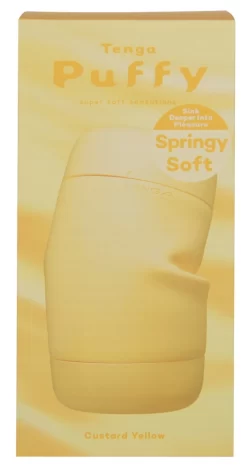 TENGA Puffy Intimate Device Custard Yellow Soft Silicone, 16.5 cm