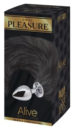 Alive Black & White Fox Tail S - Small Metal Plug with Synthetic Tail