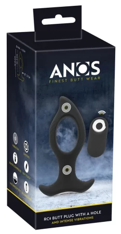 ANOS RC Cone Anal Plug with Hole & Dual Vibration, Black, 12 cm