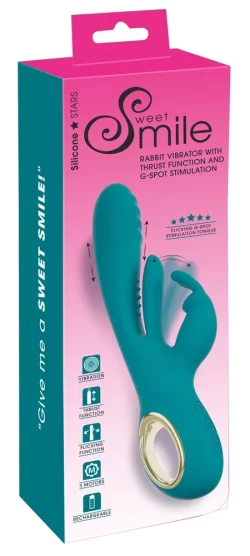 Sweet Smile Rabbit Vibrator with Thrust Function & Flicking Tongue 25cm Pink