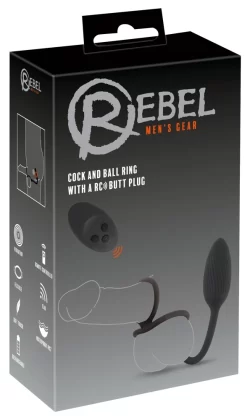 Rebel Power Dual Ring Set with Remote-Controlled Vibrating Plug, Black