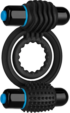 Doc Johnson Vibrating Double Intimate Ring Black - Dual Motor Silicone System