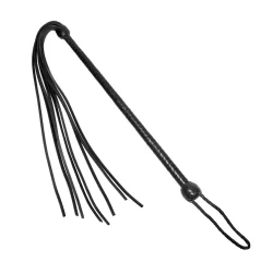 Prowler RED Long Handled Leather Whip - Braided, Lightweight, Black