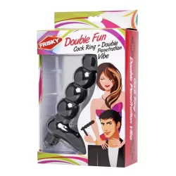 Alternative view of XR Brands Double Fun Silicone Ring with Vibrating Beaded Extension Black