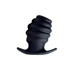 XR Brands HIVE Tunnel Plug Medium Silicone Ribbed Hollow Black
