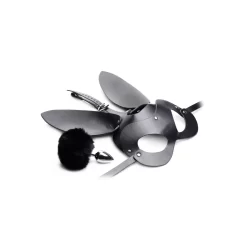 XR Brands Tailz Bunny Tail Plug & Mask Set - Black, Vegan Friendly