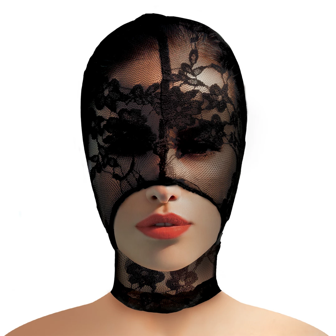 Lace Seduction Black Lace Open Mouth Mask - One Size by XR Brands - Asu ja Lelu