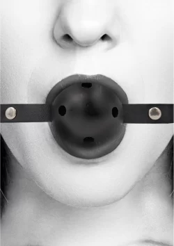 Ouch! Adjustable Breathable Ball Gag with Leather Straps Black