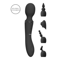 VIVE NAMI Pulse Wave Vibrating Wand Black - Dual Motor, 4 Attachments