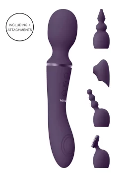 VIVE Nami Pulse Wave Dual Motor Wand Purple Multi-Attachment Set