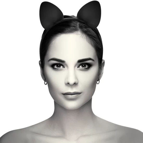 Coquette Chic Desire Vegan Leather Cat Ear Headband - Black