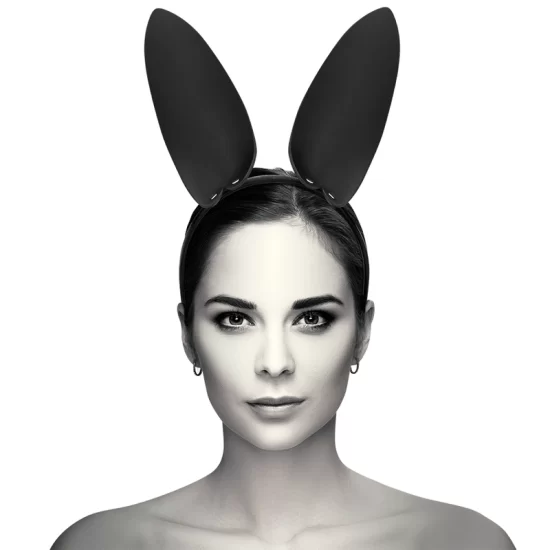 Coquette Chic Desire Vegan Leather Headband with Bunny Ears - Black