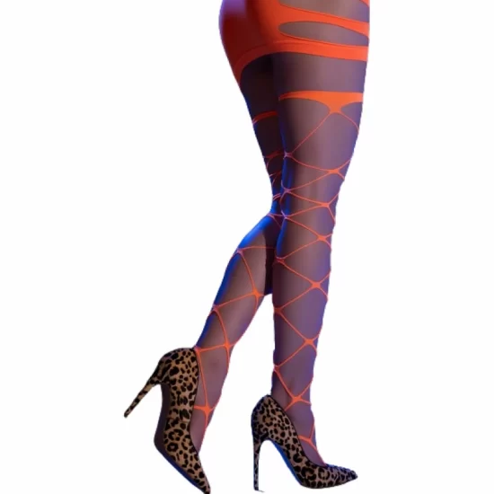 Chilirose CR 4706 Cabaret Tights Orange S/M - Large Eyelet Pattern
